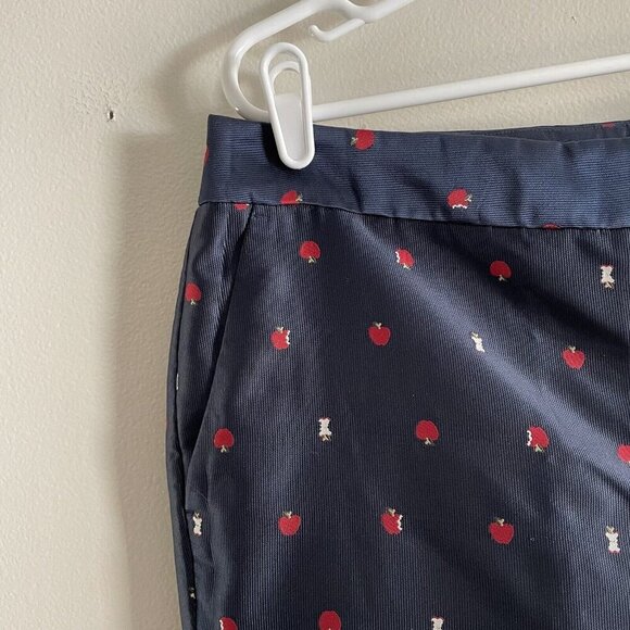 Talbots Women 14 Navy Blue Apple Print Jacquard Preppy Teacher Slim Ankle Pants - Picture 5 of 9